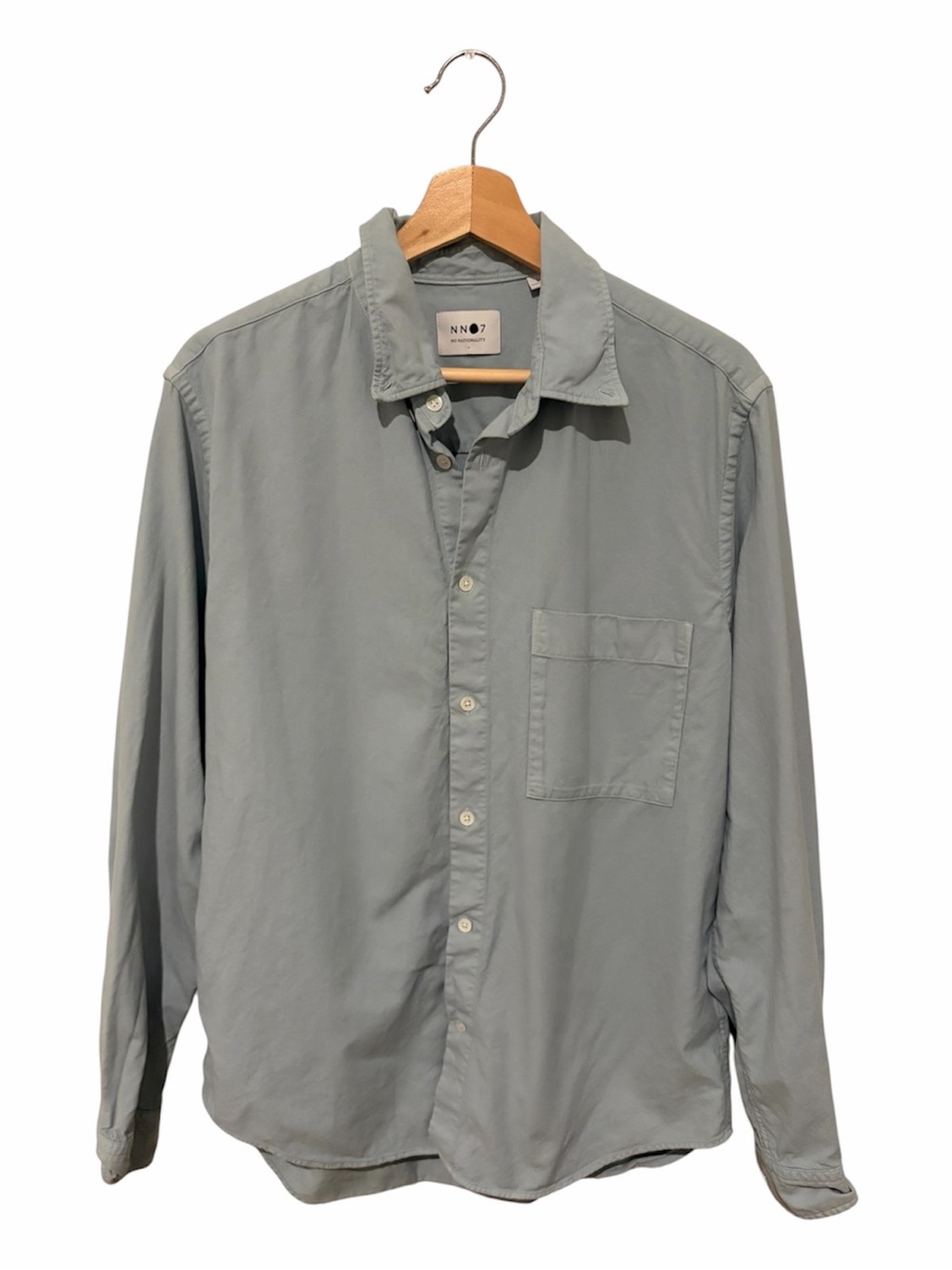 NN07 No Nationality Button Up Shirt Blue Size Large Regular 100% Cotton Pocket